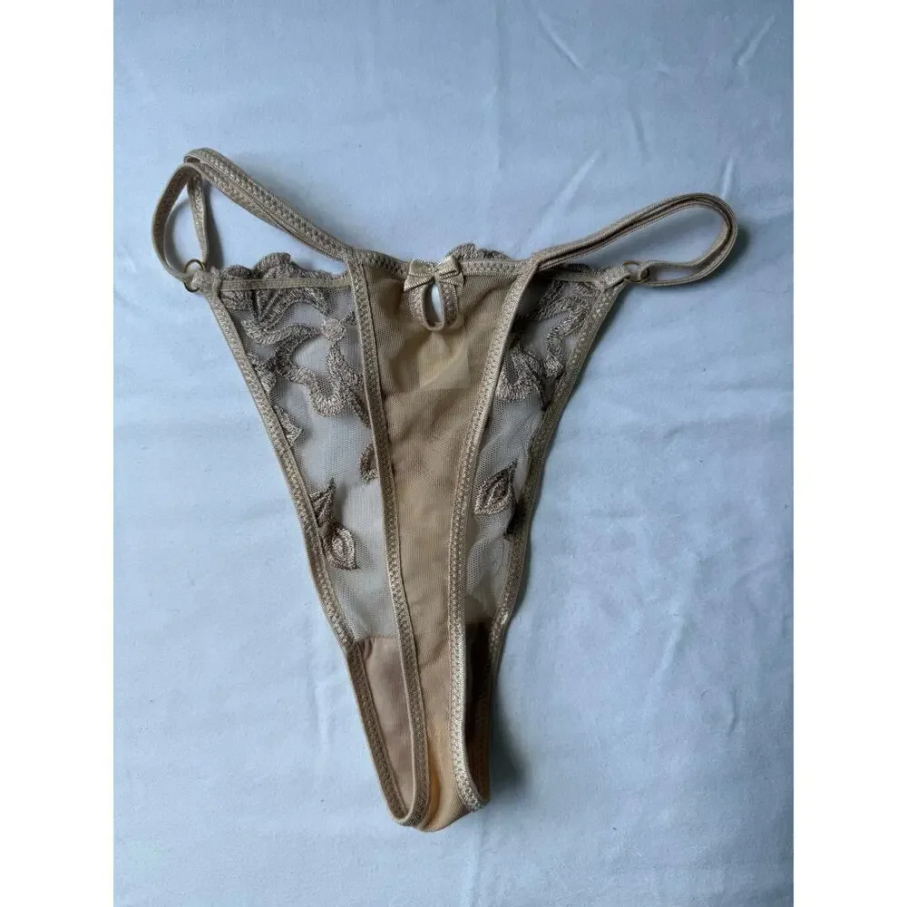 NWOT Fashion Forms Sheer Mesh Embroidered Thong Panty Nude Floral Size S